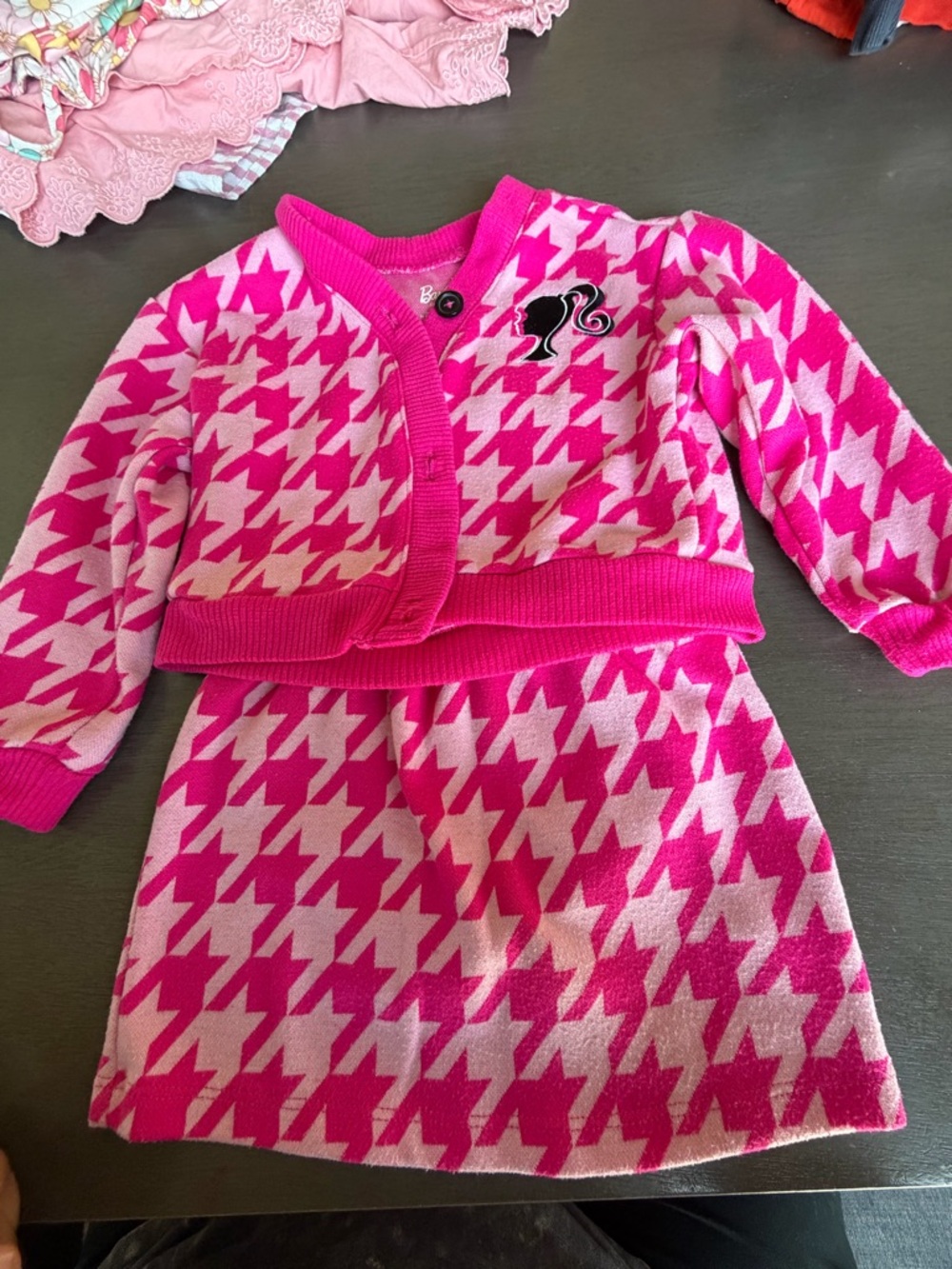 Mattel Pink Houndstooth Knit Matching Cardigan and Skirt Set